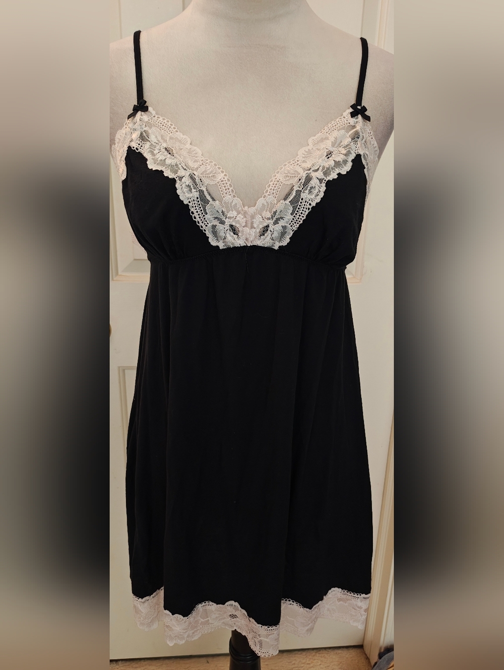 2013 Victoria's Secret Black & Pink Lace Babydoll Lingerie Slip Dress